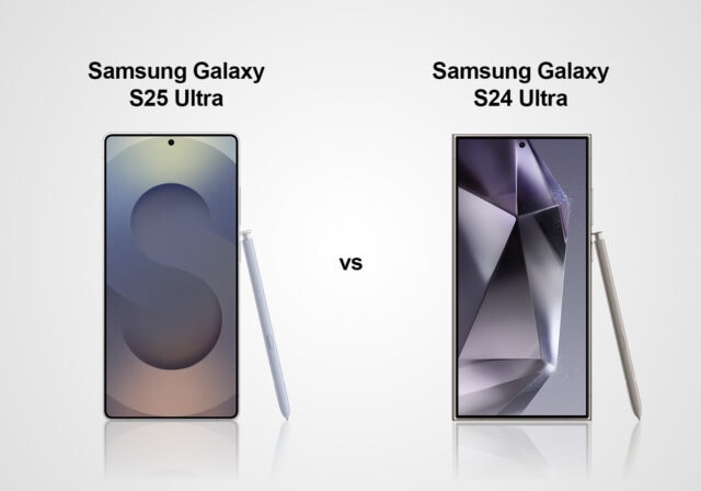 A photo comparing the Samsung Galaxy S25 Ultra vs the Samsung Galaxy S24 Ultra