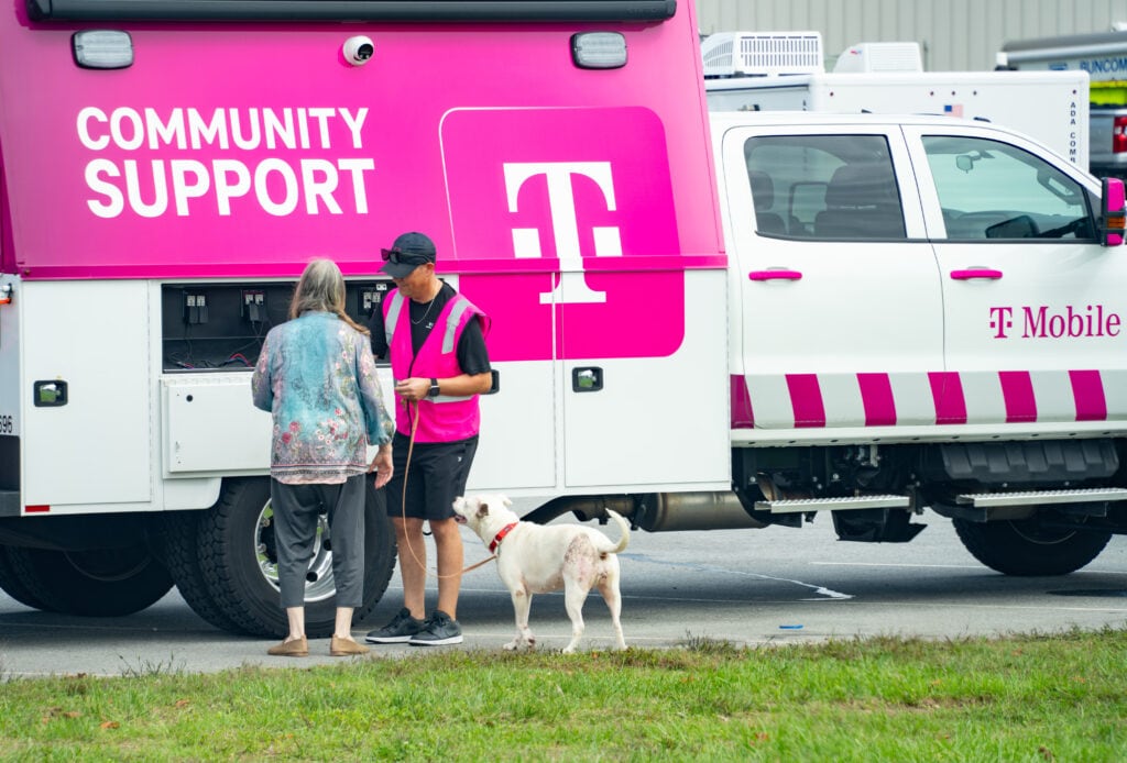 T-Mobile provides power, device charging and Wi-Fi helping people connect with loved ones at the WNC Agricultural Center in Fletcher, NC.