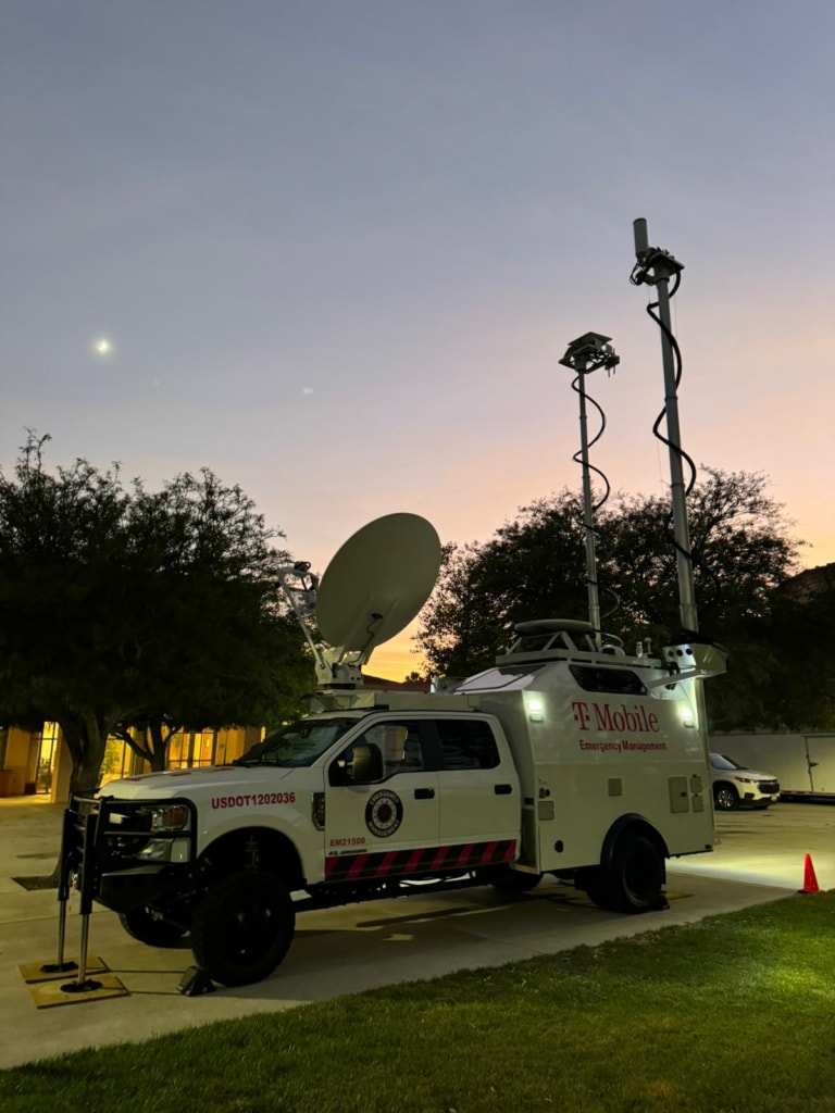 T-Mobile SatColt with mobile tower and Red Cross vehicle deployed to the Padre Sierra Parish in Camarillo, Calif. the week of Nov. 4, 2024.
